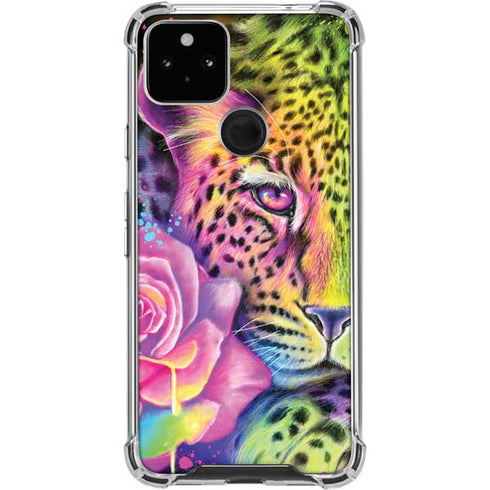 Neon Rainbow Cheetah with Rose by Sheena Pike Pixel Cases